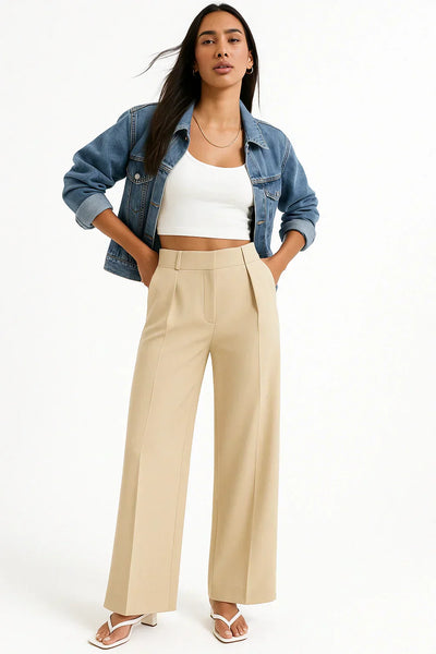 Maria - Pantalon taille haute plissé – coupe fluide en lin